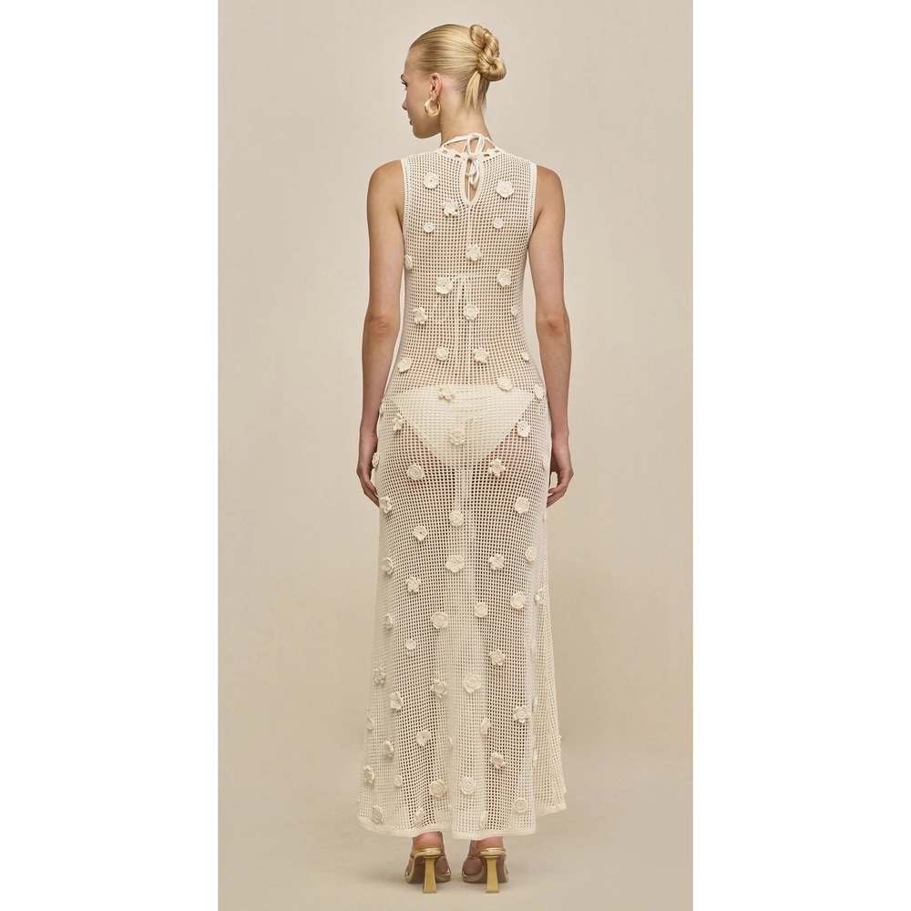 Cult Gaia $798 Vermeer Dress Crochet Flower Cotton Yarn Maxi Bachlorette Bridal - Picture 6 of 11